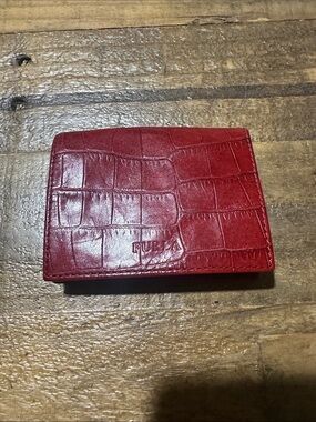 Furla Red Croc-Embossed Leather Card Case/ Coin Holder  ( new. ever used )